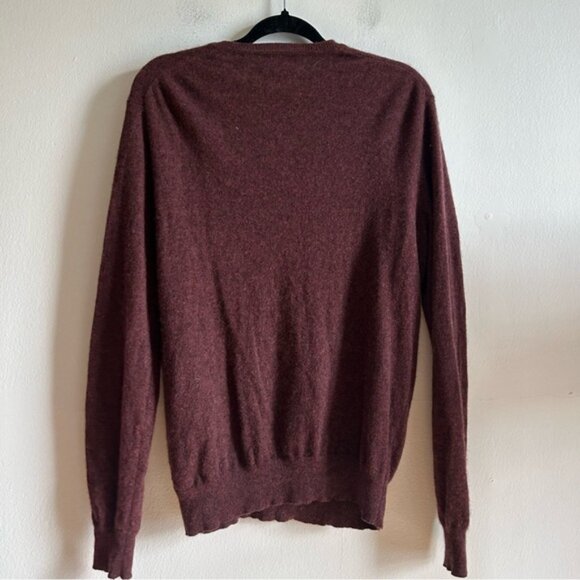 Black Brown Sz L 100 2 Ply Cashmere Burgundy V Neck Sweater - Picture 5 of 7